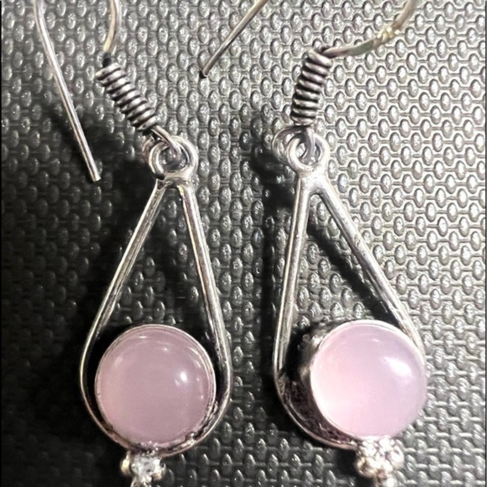 New rose quartz dangle earrings pink pair